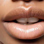 **

Close-up shot of healthy, hydrated lips with a subtle sheen. Focus on the texture and detail of the lips.  Ingredients like shea butter, hyaluronic acid, and natural oils (coconut, almond, jojoba) are subtly floating around the lips, suggesting their beneficial properties. Soft, natural lighting.

**
