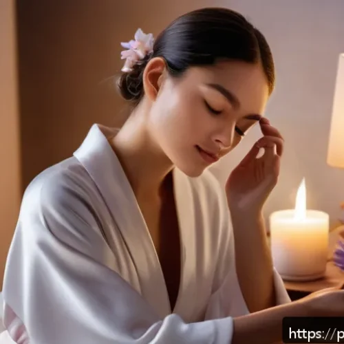 Home 33 라네즈 워터 슬리핑 마스크 사용 후기 - A serene nighttime skincare scene featuring a young woman with a radiant, hydrated complexion applyi...