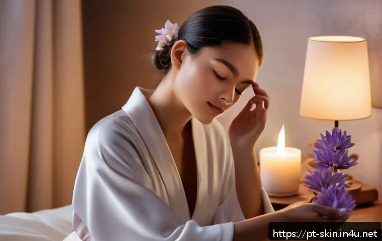 라네즈 워터 슬리핑 마스크 사용 후기 - A serene nighttime skincare scene featuring a young woman with a radiant, hydrated complexion applyi...