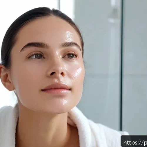 Home 17 히알루론산 고함량 세럼 추천 - A close-up of a young woman with glowing, hydrated skin applying a lightweight hyaluronic acid serum...
